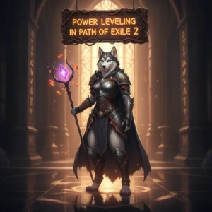 Fantasy game-inspired artwork featuring an anthropomorphic husky character amidst elements representing character growth and objectives.