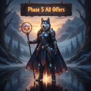 An anthropomorphic Husky character in fantasy armor, inspired by World of Warcraft Mists of Pandaria Classic Phase 5 content.