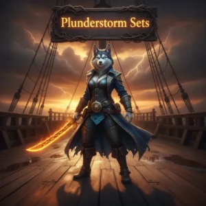 Fantasy artwork with an anthropomorphic Husky character representing Plunderstorm Sets content in World of Warcraft: Midnight.
