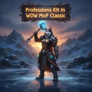 An anthropomorphic Husky character in fantasy armor, surrounded by elements representing professions in World of Warcraft Mists of Pandaria Classic.