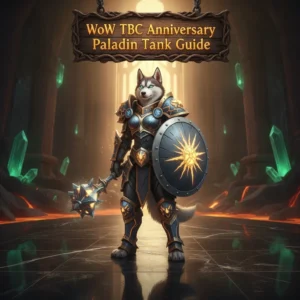 A heavily armored Prot Paladin, shield glowing, holding aggro on multiple demons in a raid setting in The Burning Crusade Classic.