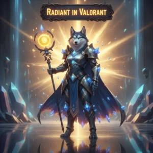 Anthropomorphic husky character in ornate fantasy armor, standing heroically amidst a glowing, ethereal game-inspired environment, representing high-tier progression objectives.