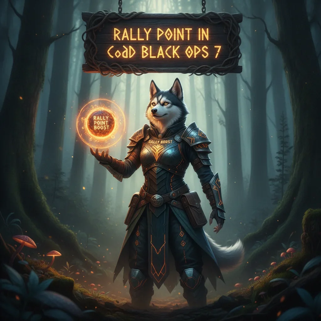 Fantasy artwork showing an anthropomorphic Husky character in a tactical-themed outfit, representing strategic Rally Point objectives and game content.