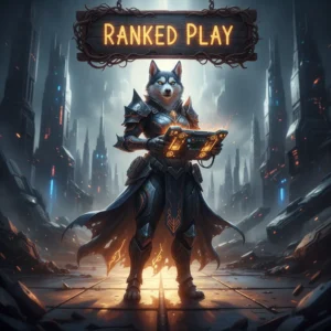 An anthropomorphic husky character in fantasy attire, against a game-inspired background, representing Call of Duty Black Ops 6 ranked play objectives and competitive rank achievement.