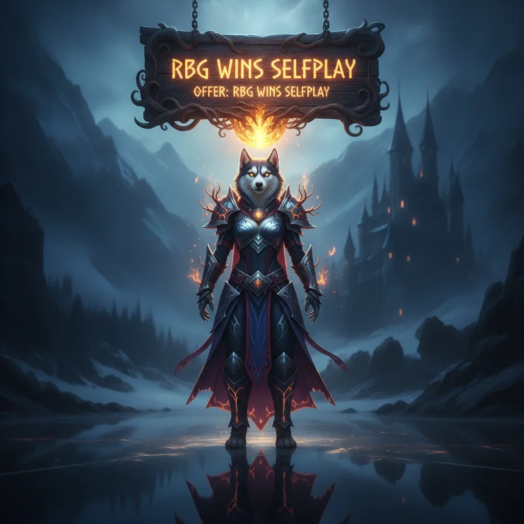 Fantasy artwork of an anthropomorphic husky in game-inspired attire, representing RBG selfplay boost content.