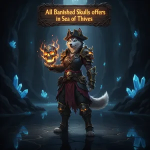 Fantasy game-inspired artwork featuring an anthropomorphic Husky character themed around Sea of Thieves Banished Skulls content.