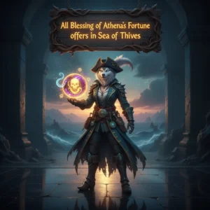 Fantasy artwork featuring an anthropomorphic husky character in pirate attire, set in a mystical, game-inspired sea environment.