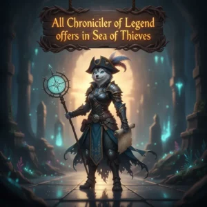 Fantasy artwork of an anthropomorphic husky pirate in a legendary setting, inspired by Sea of Thieves Chronicler of Legend content.