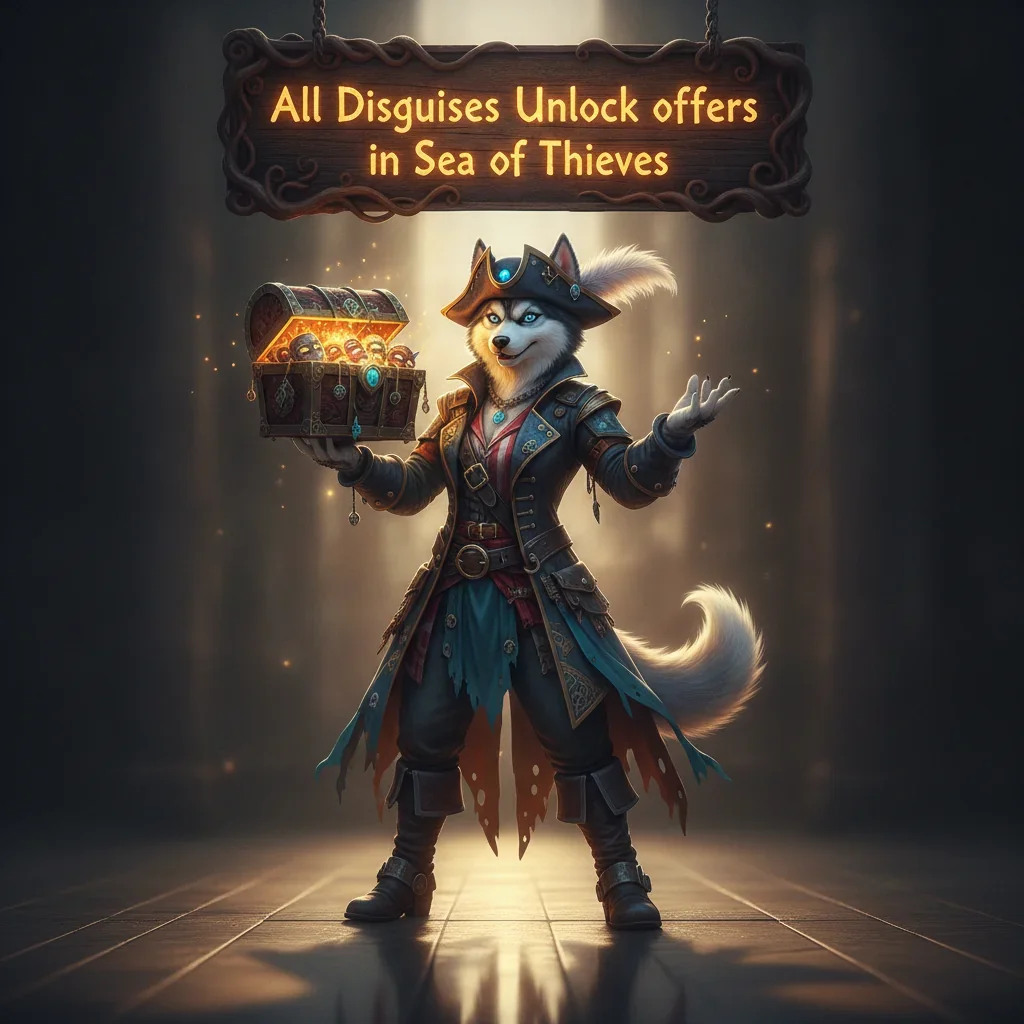 Fantasy artwork of an anthropomorphic husky character related to Sea of Thieves disguises.