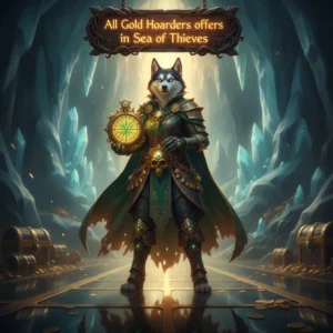 Fantasy artwork of an anthropomorphic Husky character, themed around Sea of Thieves Gold Hoarders content and objectives.