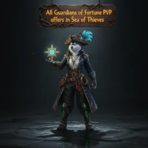 Fantasy artwork of an anthropomorphic husky character in pirate attire, surrounded by elements reflecting Sea of Thieves PvP content.