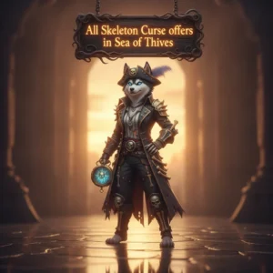 A fantasy artwork with an anthropomorphic Husky character in pirate attire, themed around the Skeleton Curse.