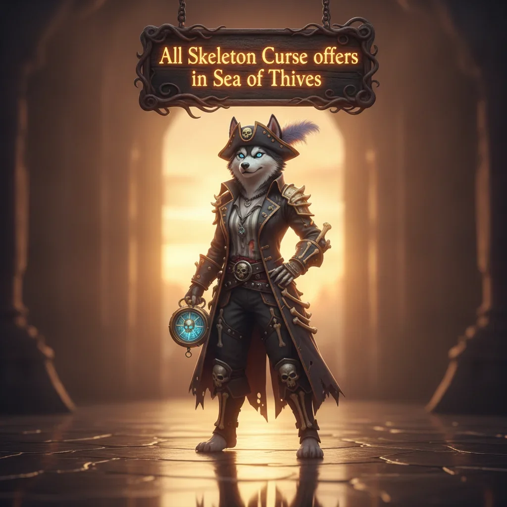 A fantasy artwork with an anthropomorphic Husky character in pirate attire, themed around the Skeleton Curse.