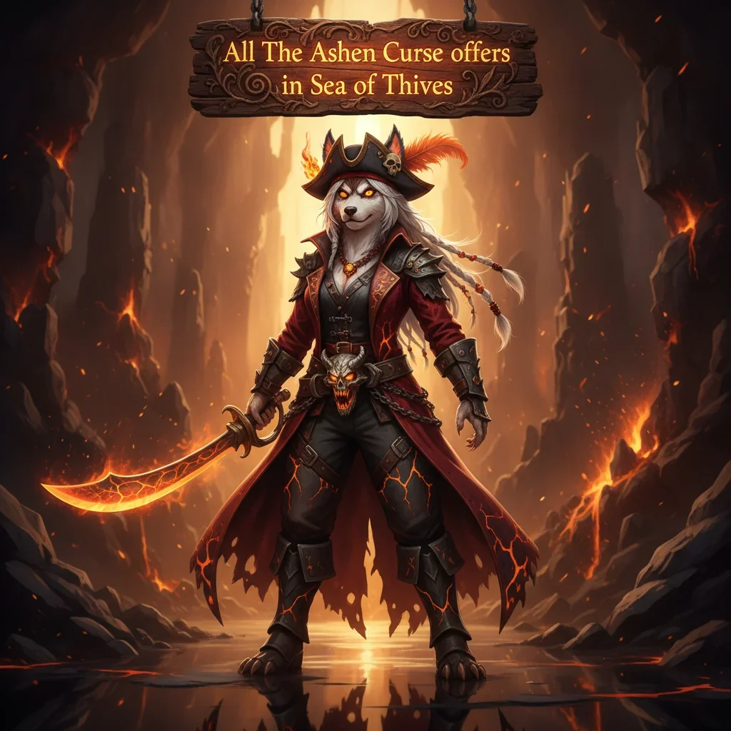 Fantasy artwork of an anthropomorphic Husky character in pirate attire, themed around the Ashen Curse in Sea of Thieves.