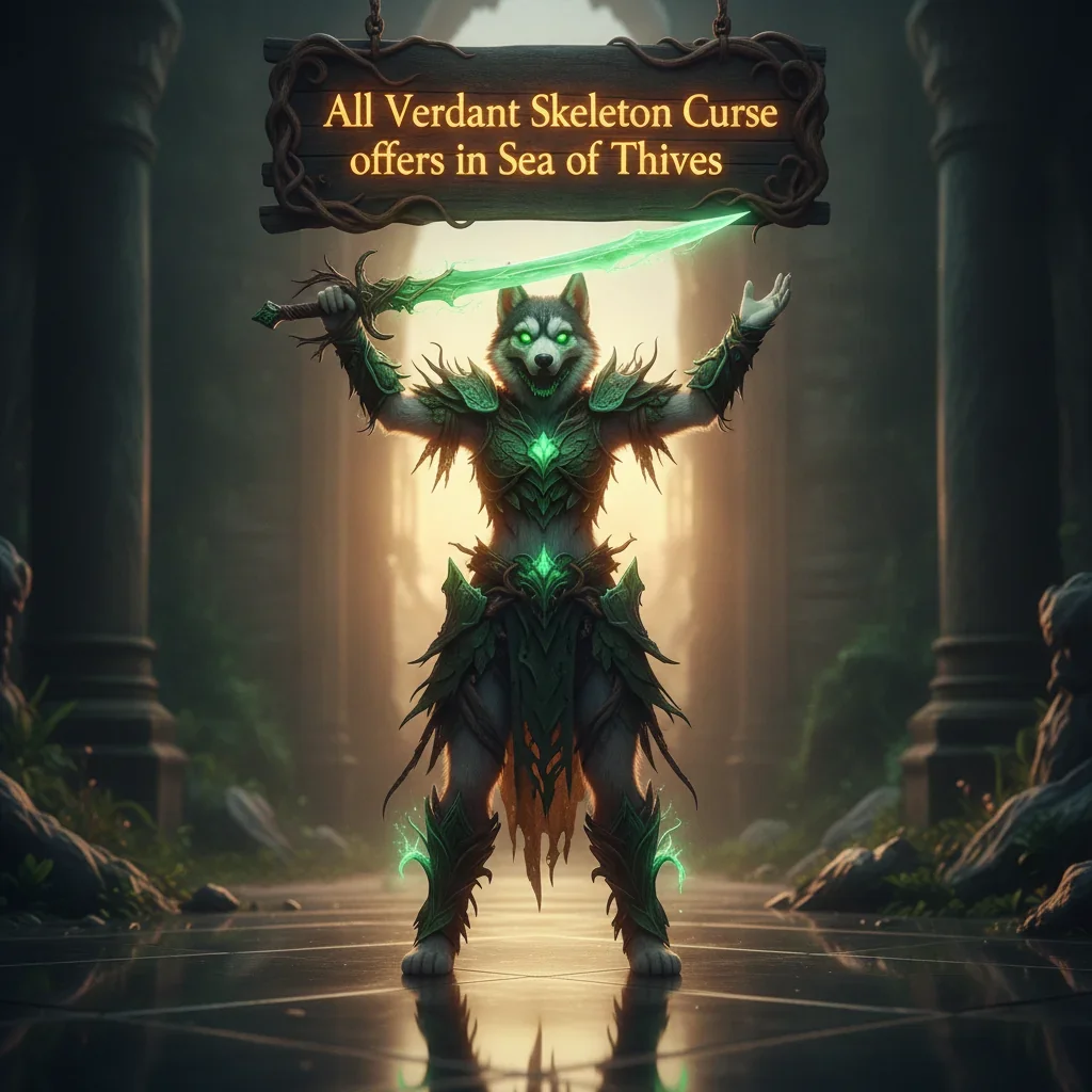 A fantasy image of an anthropomorphic husky character representing the Verdant Skeleton Curse in Sea of Thieves.