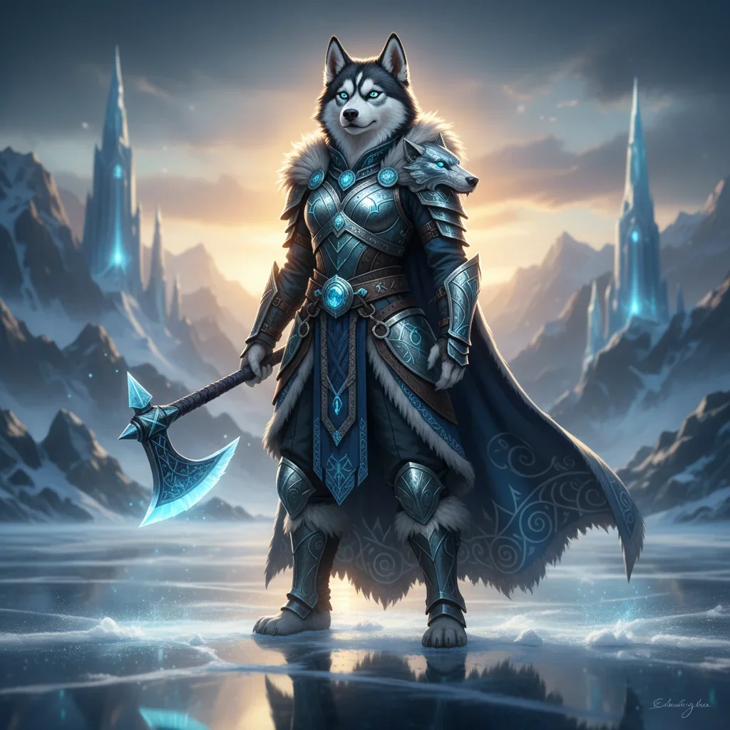 Sining ng pantasya na may temang LoL Elo Boost, na naglalarawan ng sistema ng ranggo, mapagkumpitensyang hamon, at nilalamang nauugnay sa pag-akyat sa ladder. Isang karakter na Husky ang kasama.