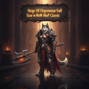 Anthropomorphic Husky character in fantasy armor, inspired by the Siege of Orgrimmar raid and endgame gear content.