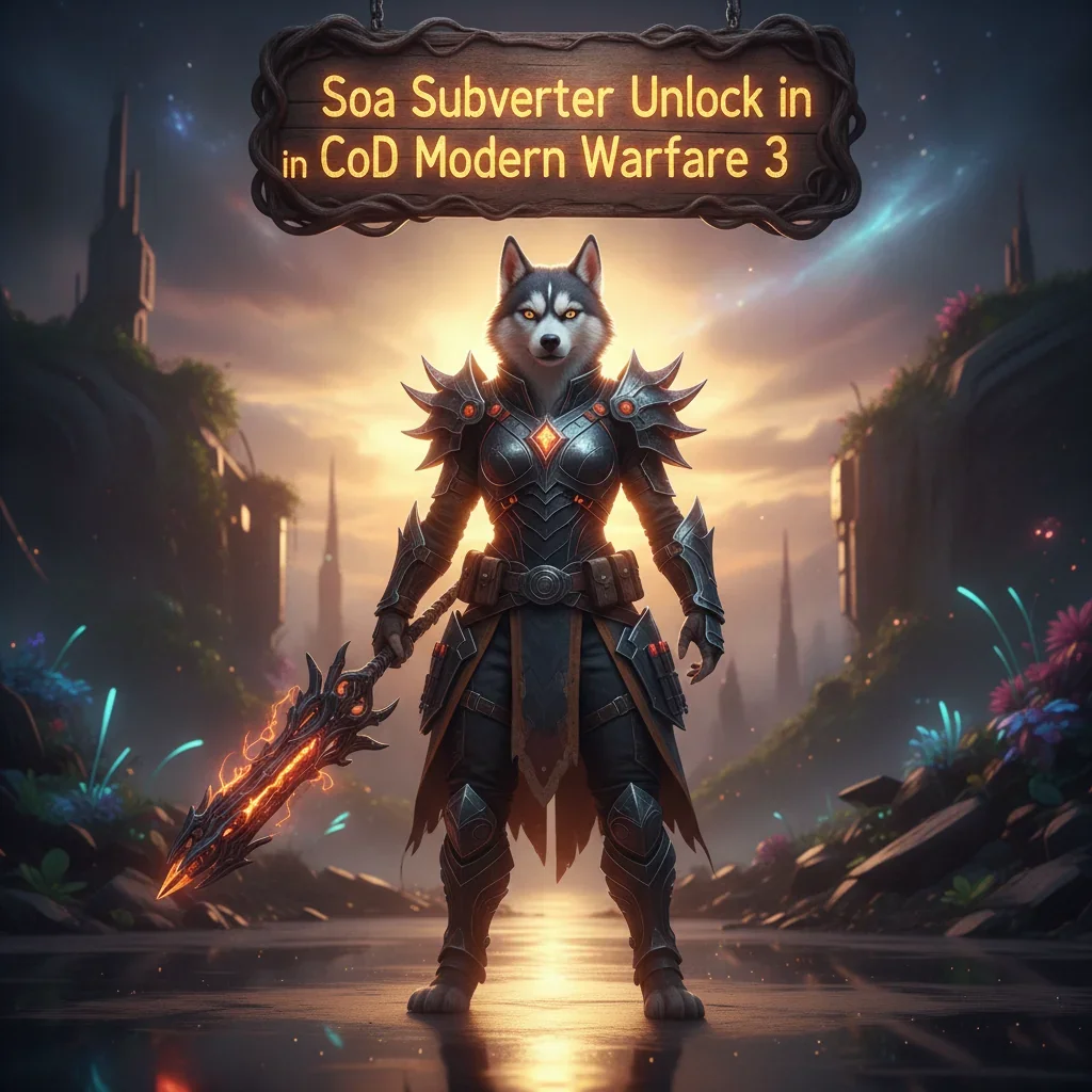Fantasy artwork featuring an anthropomorphic Husky character in ornate armor, representing content related to weapon unlock objectives and equipment progression within a game.