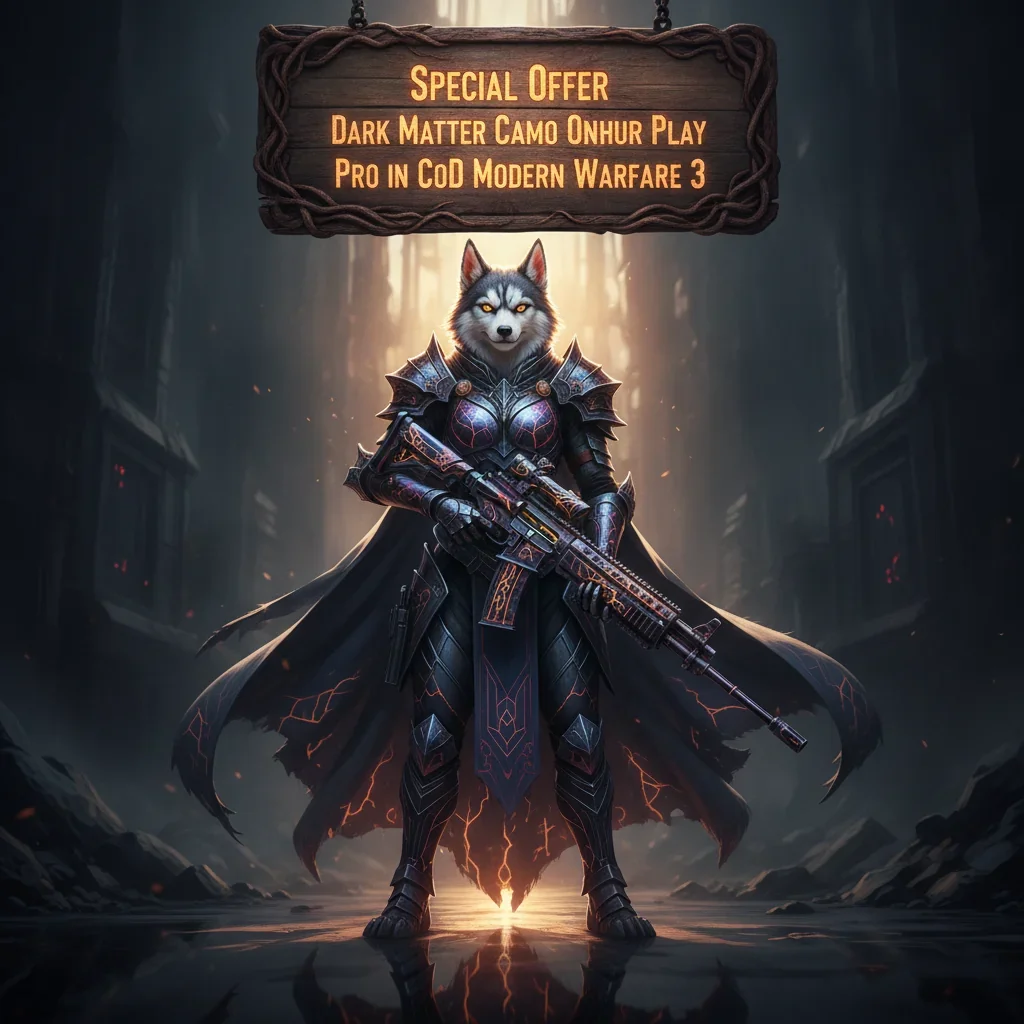 An anthropomorphic husky character, armored in a themed fantasy outfit, representing content for elite cosmetic customization and enhanced gameplay experiences. The artwork is set in a dynamic, game-inspired environment.