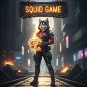 Fantasy artwork featuring an anthropomorphic Husky character in a futuristic combat outfit, representing Call of Duty Black Ops 6 content themed around a Squid Game challenge.