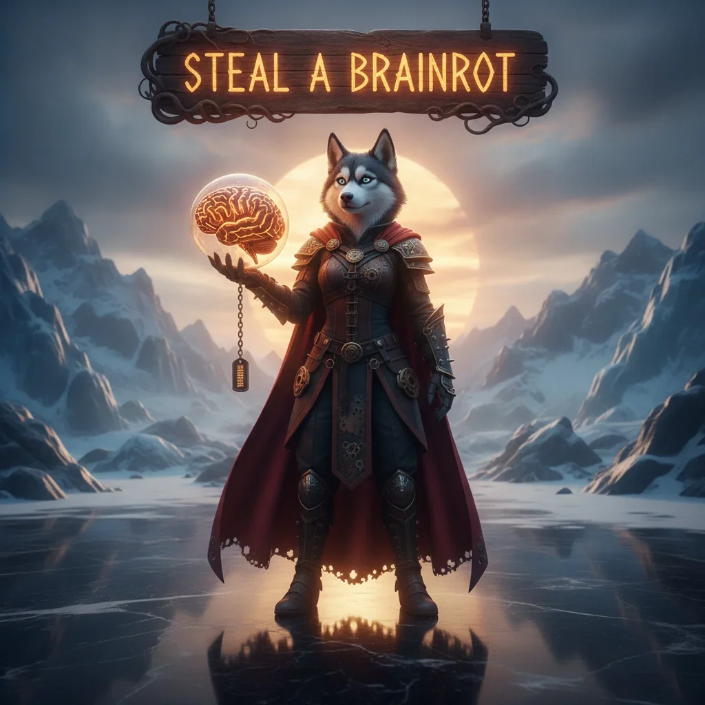 Fantasy game-inspired artwork featuring an anthropomorphic husky character in a magical, brain-enhancing setting.