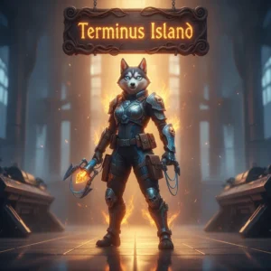 An anthropomorphic Husky character, clad in tactical fantasy gear, stands ready for Terminus Island challenges in Call of Duty Black Ops 6 themed artwork.