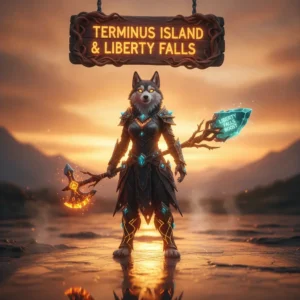 Fantasy artwork featuring an anthropomorphic husky in themed armor, representing Terminus Island and Liberty Falls content from Call of Duty Black Ops 6.