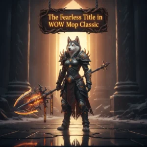 An anthropomorphic Husky character in fantasy armor stands in a Mists of Pandaria-inspired environment, representing game content.