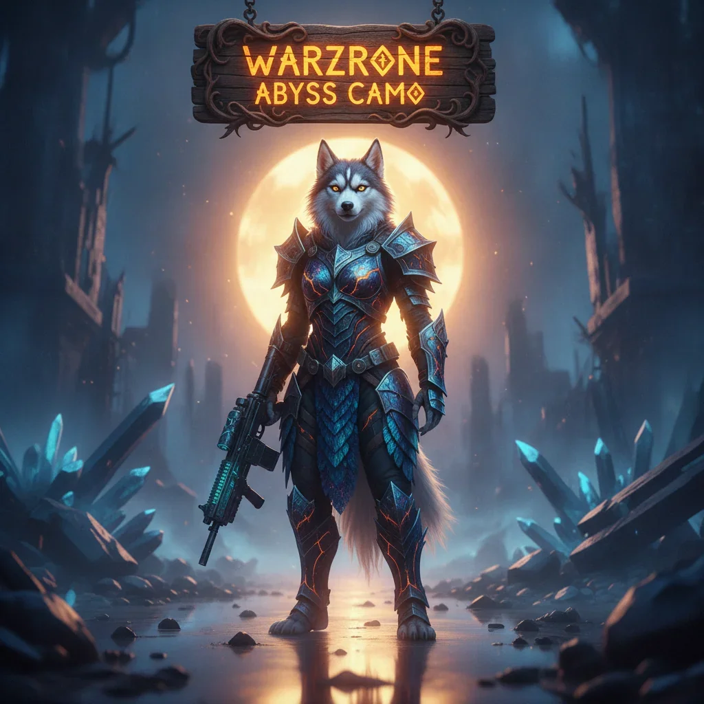Fantasy promotional artwork featuring an anthropomorphic husky character in detailed fantasy armor, representing challenging content for unlocking unique abyssal weapon appearances.
