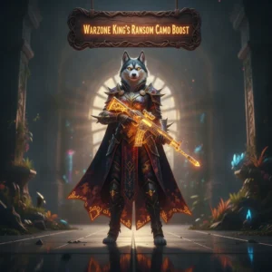 Anthropomorphic Husky character in regal fantasy armor, representing the King's Ransom Camo content for Call of Duty Black Ops 6 Warzone objectives.