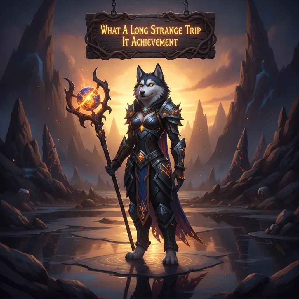 Fantasy artwork of an anthropomorphic Husky in a fantasy setting, representing long-term achievement content and game objectives from World of Warcraft Midnight.
