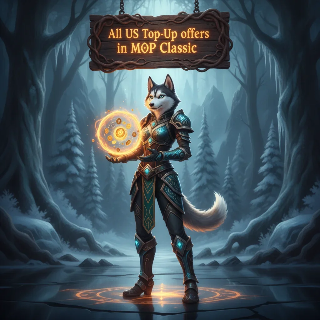 A fantasy game-inspired image featuring an anthropomorphic Husky character in a monk-themed outfit within a lush Pandaria-like environment.