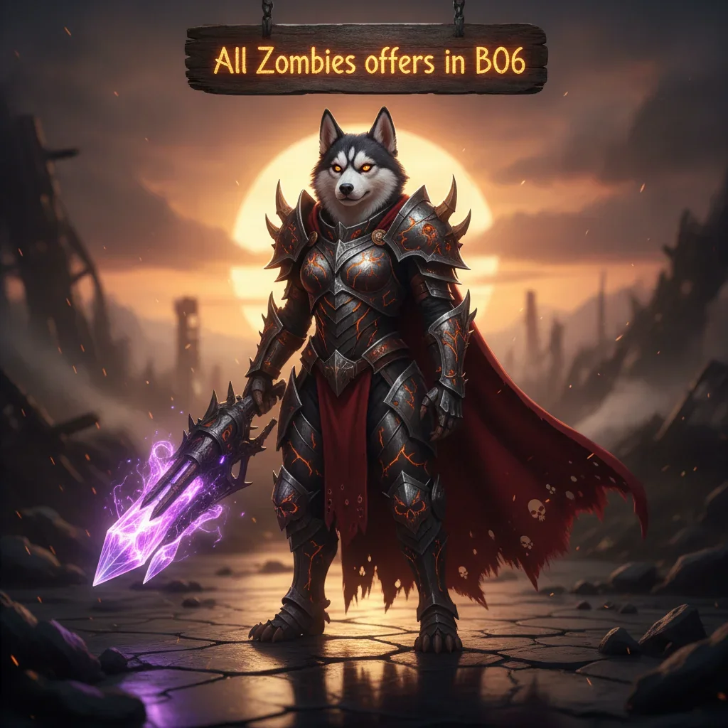 Fantasy artwork featuring an anthropomorphic Husky in a themed outfit, representing Call of Duty Black Ops 6 Zombies content.