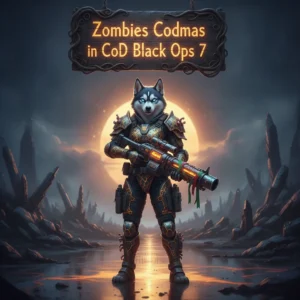 Artwork featuring an anthropomorphic Husky in themed fantasy attire, within a winter game environment, representing Call of Duty Black Ops 7 CoDmas Zombies event content and progression.
