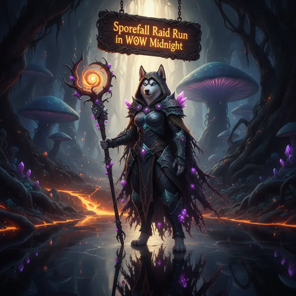 Fantasy game-inspired artwork featuring an anthropomorphic husky character amidst mystical glowing effects, themed around character progression.