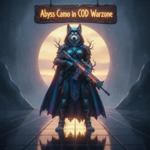 Anthropomorphic Husky character in fantasy armor, featured in artwork themed around the challenging acquisition of 'Abyss Camo' and deep-realm game objectives.