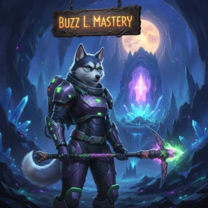 Fantasy artwork featuring an anthropomorphic Husky character themed around Buzz Lightyear Mastery Boost in Brawl Stars.