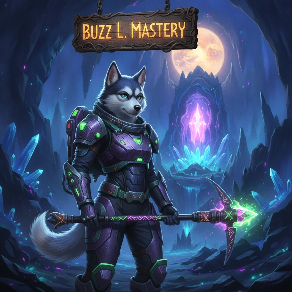 Fantasy artwork featuring an anthropomorphic Husky character themed around Buzz Lightyear Mastery Boost in Brawl Stars.