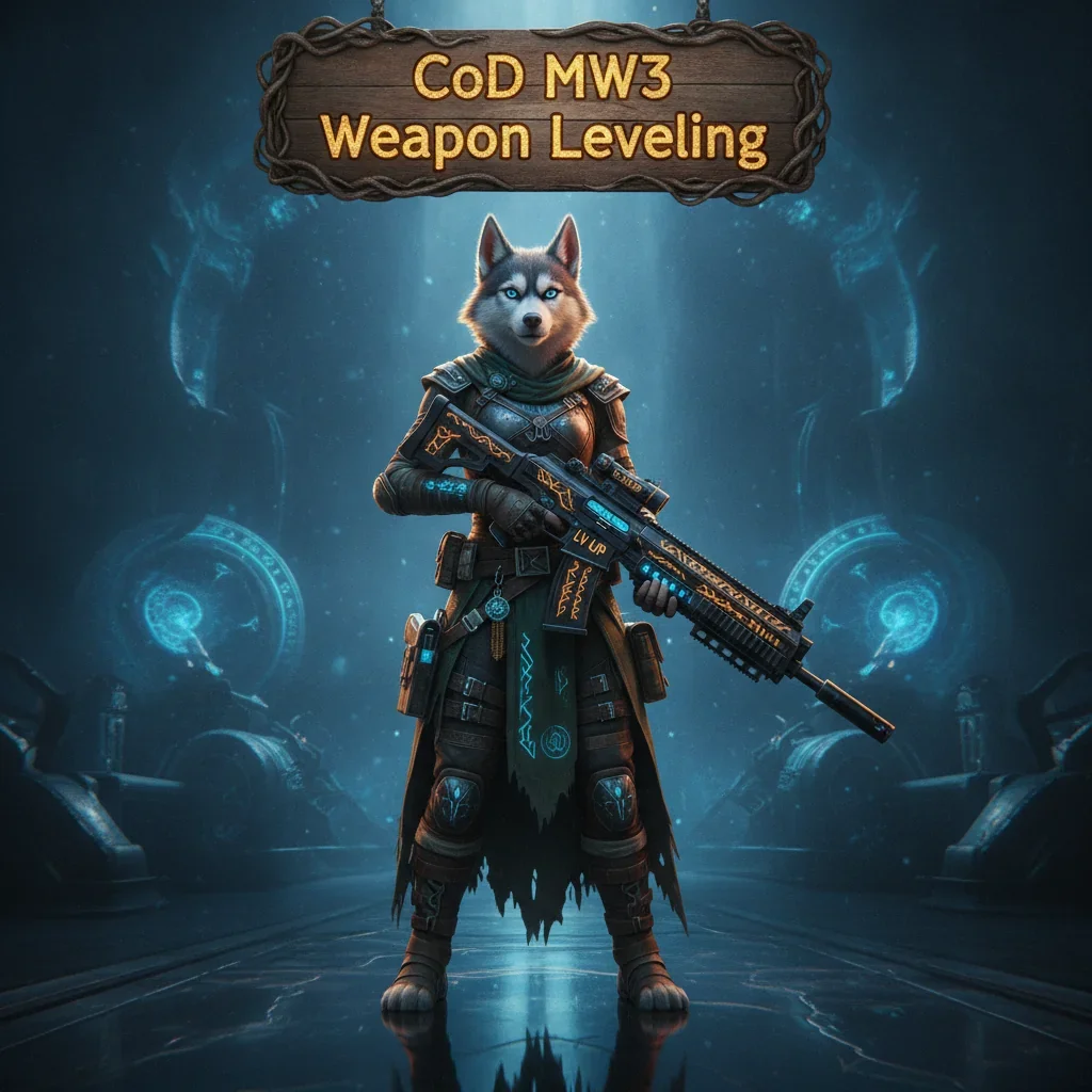 A fantasy game-inspired image featuring an anthropomorphic Husky character in armor, related to weapon leveling content.