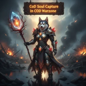 A fantasy game-inspired artwork featuring an anthropomorphic husky character in intricate fantasy armor, set in an ethereal environment representing soul capture objectives and challenges.