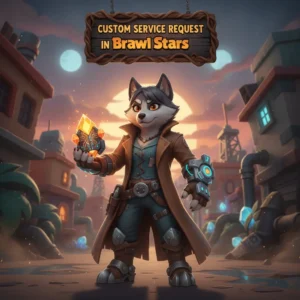 Fantasy game-inspired artwork featuring an anthropomorphic Husky character themed around service requests in Brawl Stars.