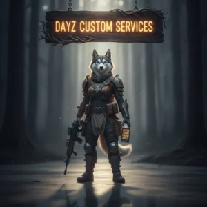 Fantasy game-inspired artwork featuring an anthropomorphic Husky character, themed around custom service requests in DayZ.