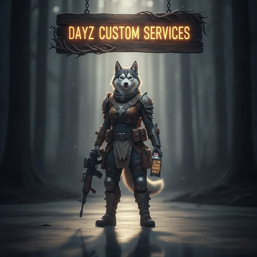 Fantasy game-inspired artwork featuring an anthropomorphic Husky character, themed around custom service requests in DayZ.