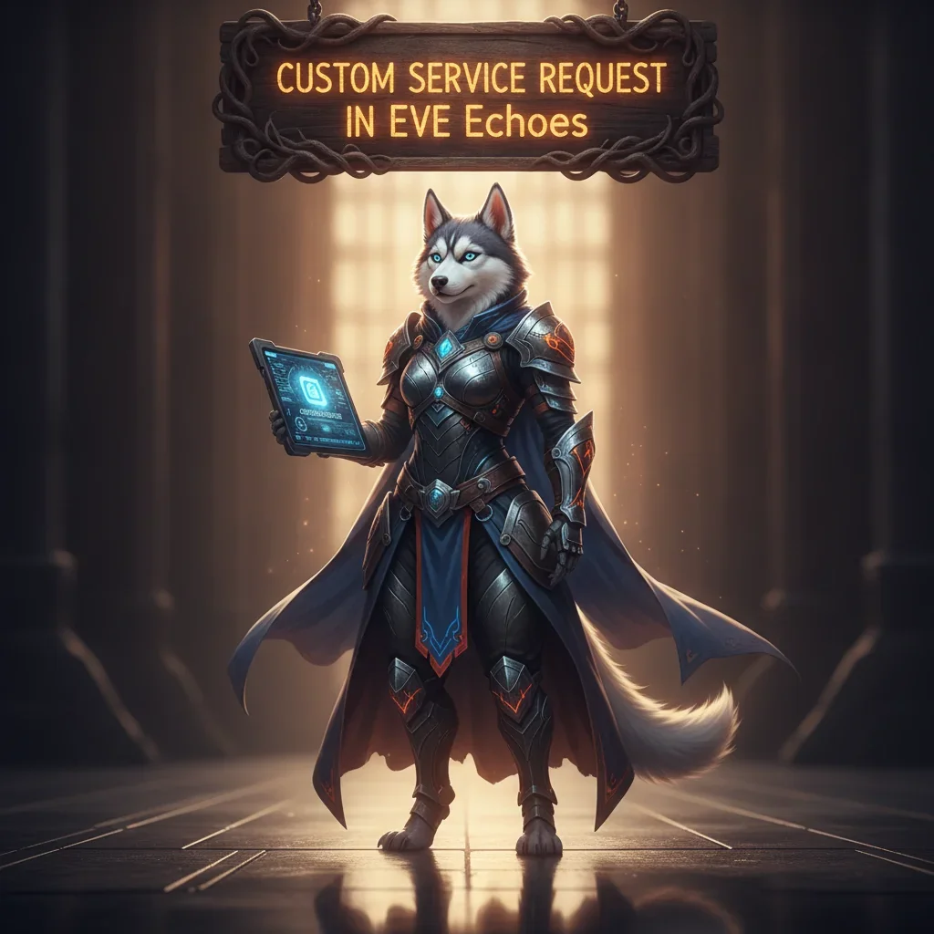 Fantasy artwork featuring an anthropomorphic Husky character in a futuristic space-themed environment, representing custom service content.