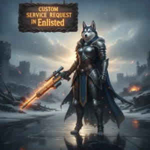 Fantasy artwork featuring an anthropomorphic husky character in a themed outfit, representing custom service requests in Enlisted.