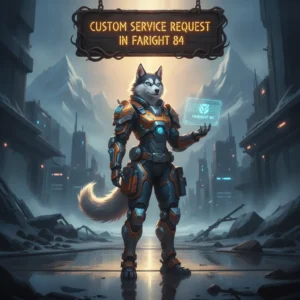 Fantasy game-inspired artwork featuring an anthropomorphic Husky character, themed around custom service requests in Farlight 84.