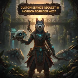 Anthropomorphic Husky character in fantasy armor, inspired by Horizon Forbidden West's custom service requests.