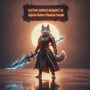 Fantasy artwork of an anthropomorphic Husky character in a dynamic pose, themed around custom service requests and game content.