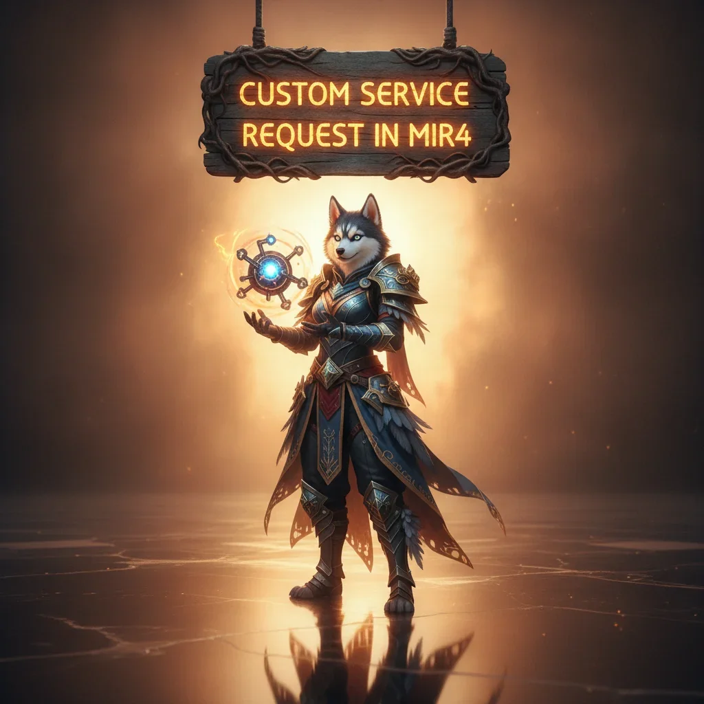 Fantasy artwork of an anthropomorphic Husky character in a game-inspired setting, representing custom service requests.