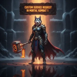 Fantasy artwork featuring an anthropomorphic husky character in a themed outfit, related to custom service objectives in Mortal Kombat 1.
